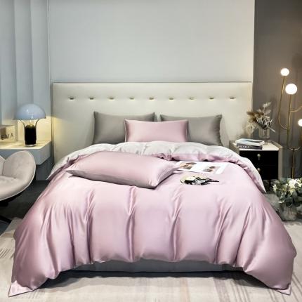 盼季 2023新款夏季水洗冰丝四件套丝滑裸睡高克重真丝天丝宿舍三件套 优雅紫+浅灰