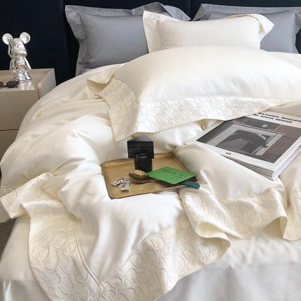 佳汐蓝 2023新款140支长绒棉绣边款四件套劳伦斯系列 劳伦斯-白