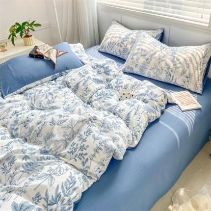 91家纺网 家纺一手货源 找家纺 雅阁尔 2023直播爆款水洗棉双层纱四件套碎花简约风单被套 恋爱季节