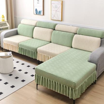 91家纺网 家纺一手货源 找家纺 千彤沙发垫 2023新款裙边-韵律系列沙发套罩-沙发笠 薄荷绿米白