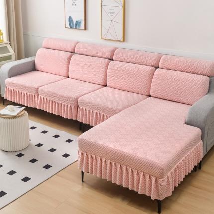 91家纺网 家纺一手货源 找家纺 千彤沙发垫 2023新款裙边-韵律系列沙发套罩-沙发笠 粉色