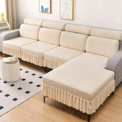 91家纺网 家纺一手货源 找家纺 千彤沙发垫 2023新款裙边-韵律系列沙发套罩-沙发笠 米白