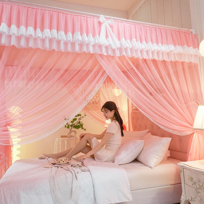 91家纺网 家纺一手货源 找家纺 迪凡保罗 2023新款2313外穿杆防尘顶落地宫廷蚊帐 皮红