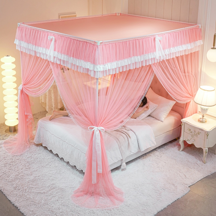 91家纺网 家纺一手货源 找家纺 迪凡保罗 2023新款2313外穿杆防尘顶落地宫廷蚊帐 皮红