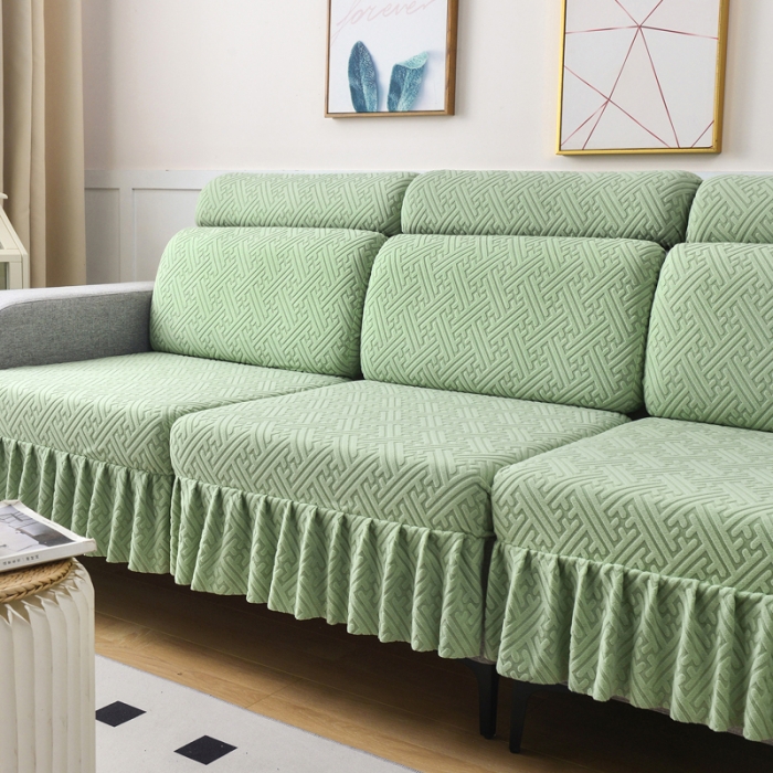 91家纺网 家纺一手货源 找家纺 千彤沙发垫 2023新款裙边-韵律系列沙发套罩-沙发笠 薄荷绿