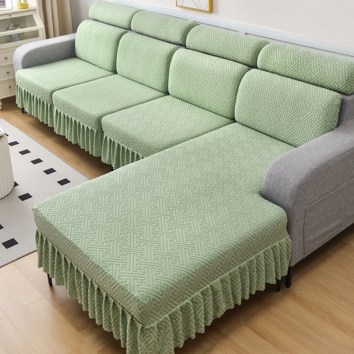 91家纺网 家纺一手货源 找家纺 千彤沙发垫 2023新款裙边-韵律系列沙发套罩-沙发笠 薄荷绿
