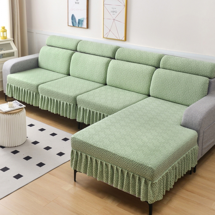 91家纺网 家纺一手货源 找家纺 千彤沙发垫 2023新款裙边-韵律系列沙发套罩-沙发笠 薄荷绿