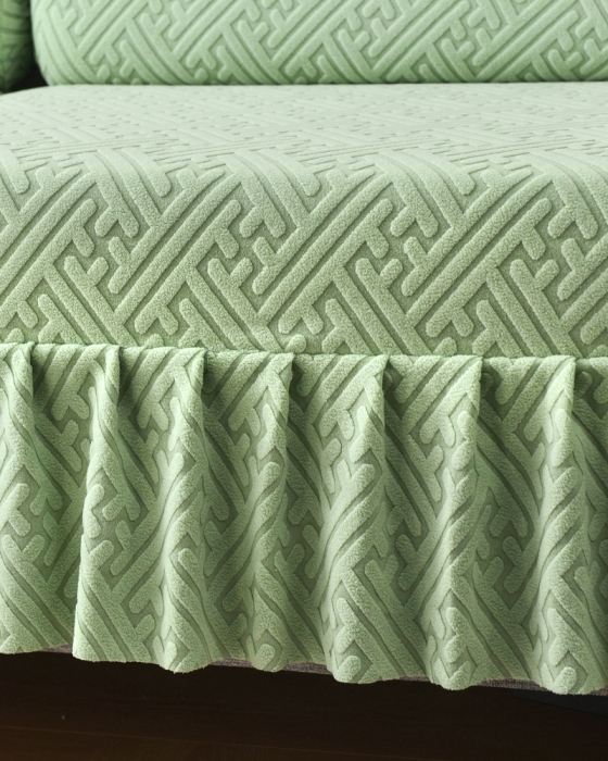 91家纺网 家纺一手货源 找家纺 千彤沙发垫 2023新款裙边-韵律系列沙发套罩-沙发笠 薄荷绿