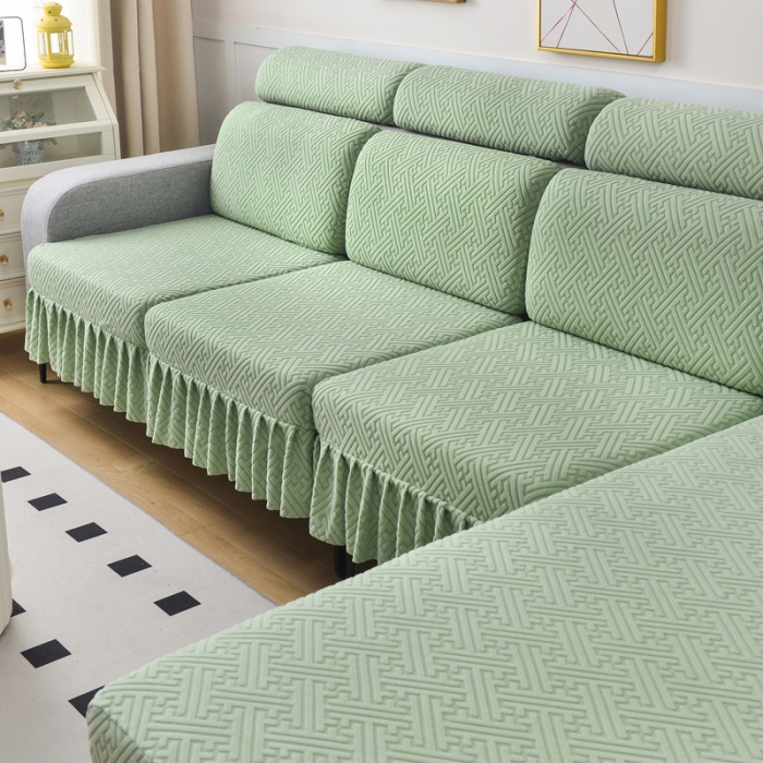 91家纺网 家纺一手货源 找家纺 千彤沙发垫 2023新款裙边-韵律系列沙发套罩-沙发笠 薄荷绿
