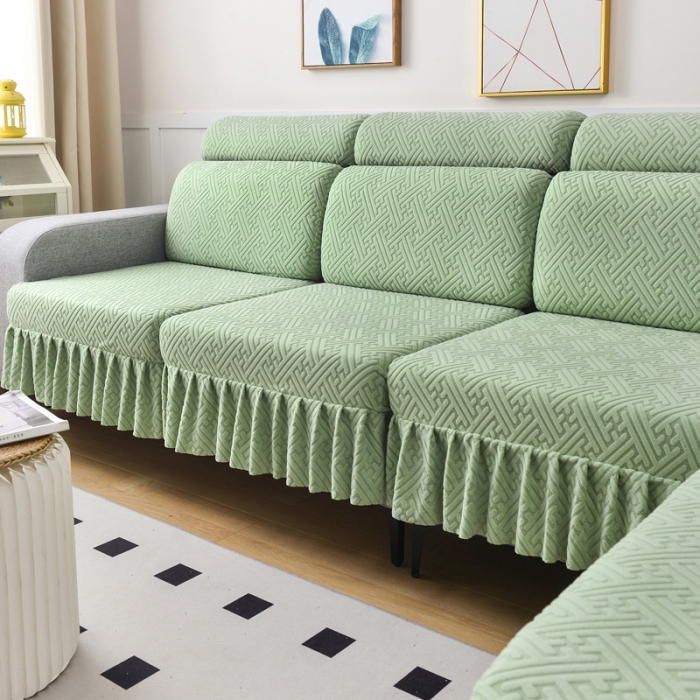 91家纺网 家纺一手货源 找家纺 千彤沙发垫 2023新款裙边-韵律系列沙发套罩-沙发笠 薄荷绿