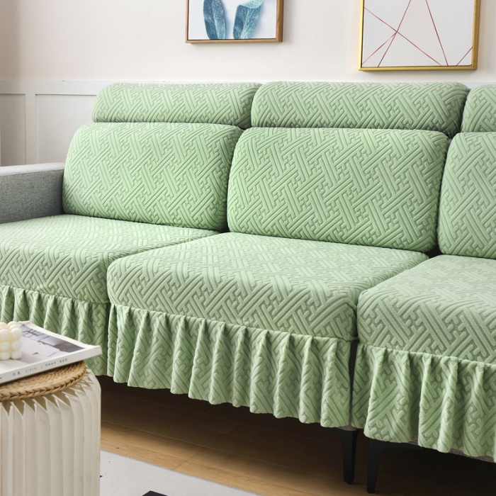 91家纺网 家纺一手货源 找家纺 千彤沙发垫 2023新款裙边-韵律系列沙发套罩-沙发笠 薄荷绿