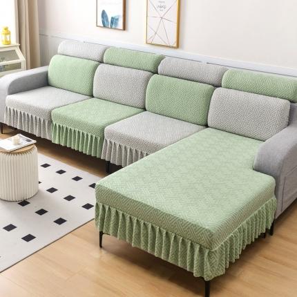 千彤沙发垫 2023新款裙边-韵律系列沙发套罩-沙发笠 薄荷绿银灰