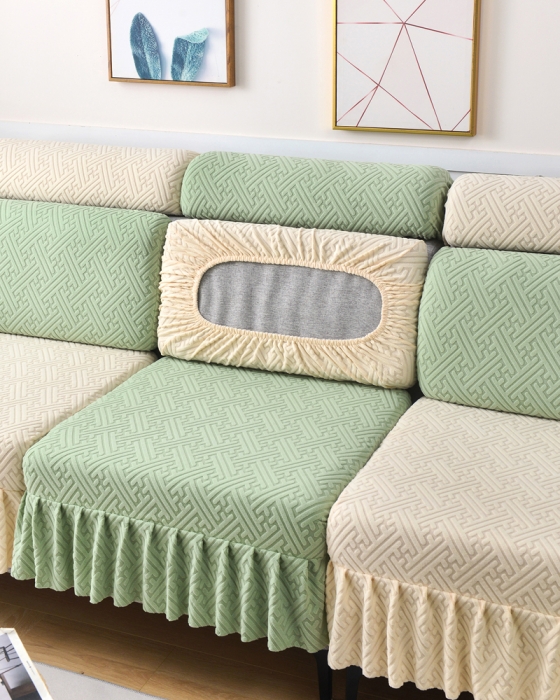 91家纺网 家纺一手货源 找家纺 千彤沙发垫 2023新款裙边-韵律系列沙发套罩-沙发笠 薄荷绿米白