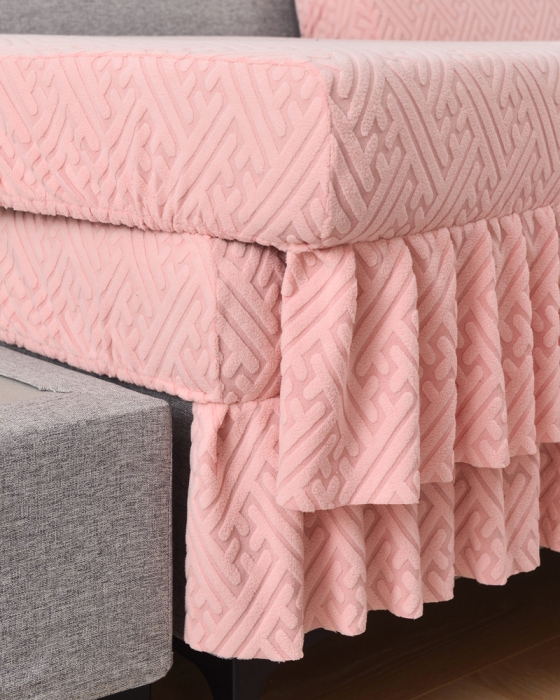 91家纺网 家纺一手货源 找家纺 千彤沙发垫 2023新款裙边-韵律系列沙发套罩-沙发笠 粉色