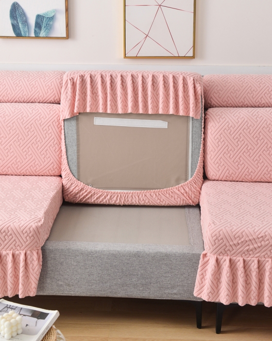 91家纺网 家纺一手货源 找家纺 千彤沙发垫 2023新款裙边-韵律系列沙发套罩-沙发笠 粉色