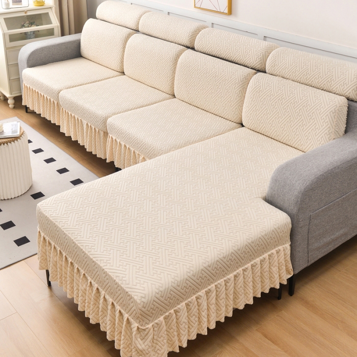 91家纺网 家纺一手货源 找家纺 千彤沙发垫 2023新款裙边-韵律系列沙发套罩-沙发笠 米白