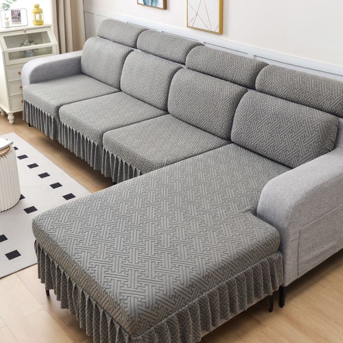 91家纺网 家纺一手货源 找家纺 千彤沙发垫 2023新款裙边-韵律系列沙发套罩-沙发笠 深灰