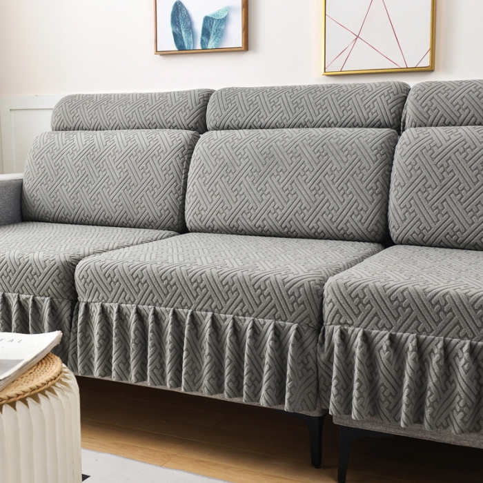 91家纺网 家纺一手货源 找家纺 千彤沙发垫 2023新款裙边-韵律系列沙发套罩-沙发笠 深灰