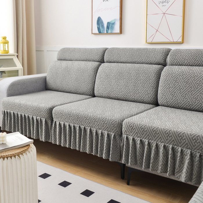 91家纺网 家纺一手货源 找家纺 千彤沙发垫 2023新款裙边-韵律系列沙发套罩-沙发笠 深灰