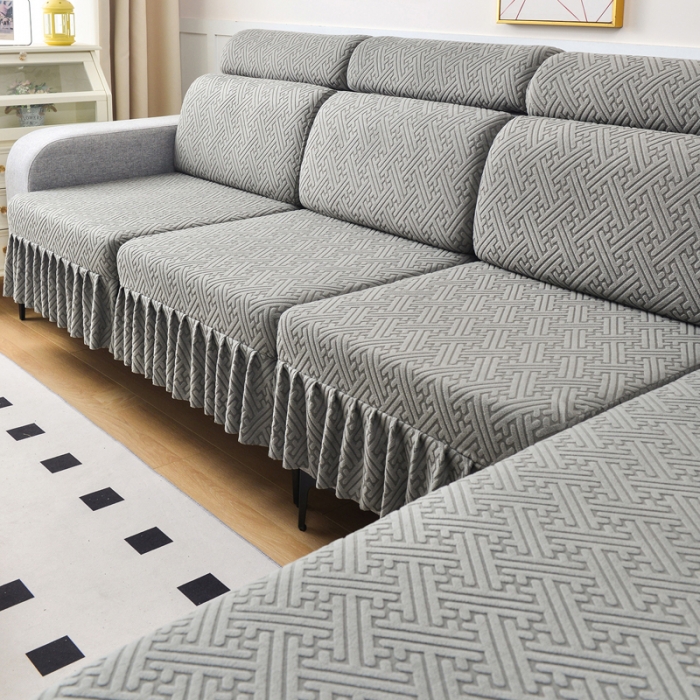 91家纺网 家纺一手货源 找家纺 千彤沙发垫 2023新款裙边-韵律系列沙发套罩-沙发笠 深灰