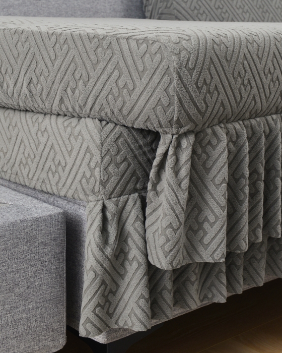 91家纺网 家纺一手货源 找家纺 千彤沙发垫 2023新款裙边-韵律系列沙发套罩-沙发笠 深灰