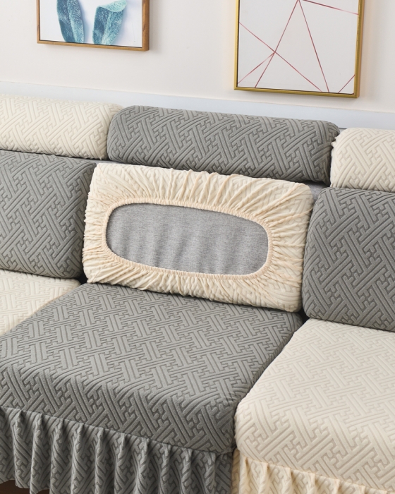 91家纺网 家纺一手货源 找家纺 千彤沙发垫 2023新款裙边-韵律系列沙发套罩-沙发笠 深灰米白