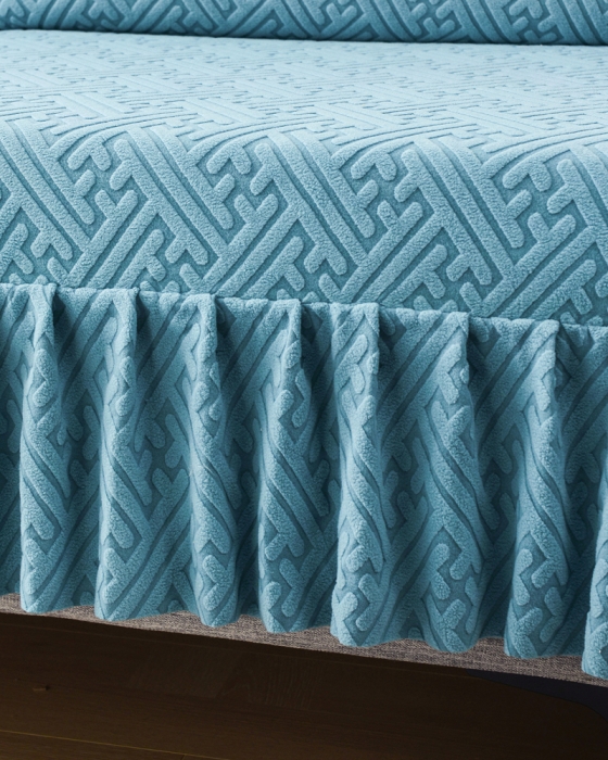 91家纺网 家纺一手货源 找家纺 千彤沙发垫 2023新款裙边-韵律系列沙发套罩-沙发笠 天空蓝