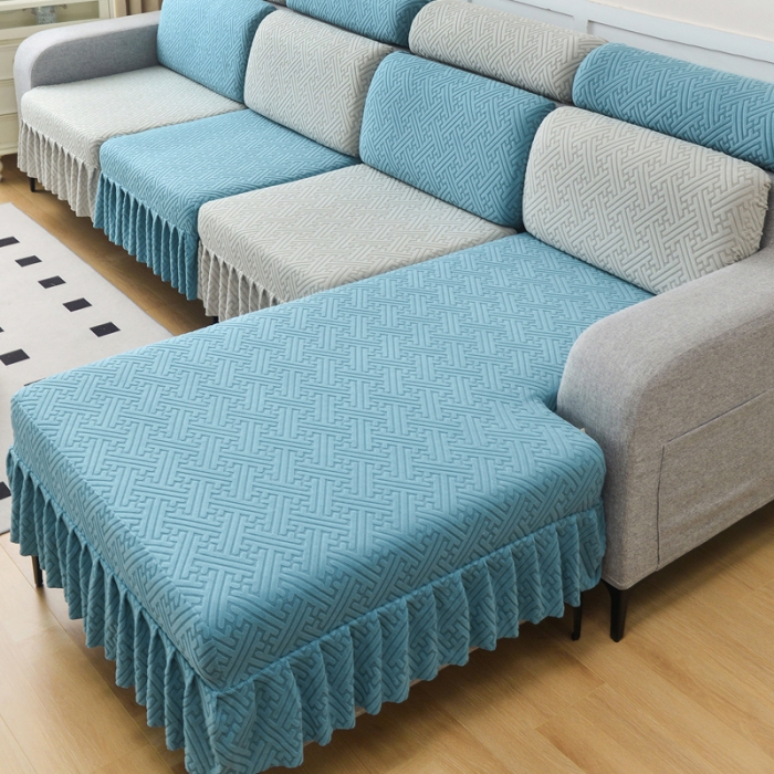 91家纺网 家纺一手货源 找家纺 千彤沙发垫 2023新款裙边-韵律系列沙发套罩-沙发笠 天空蓝银灰