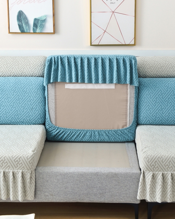 91家纺网 家纺一手货源 找家纺 千彤沙发垫 2023新款裙边-韵律系列沙发套罩-沙发笠 天空蓝银灰