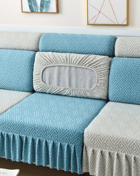 91家纺网 家纺一手货源 找家纺 千彤沙发垫 2023新款裙边-韵律系列沙发套罩-沙发笠 天空蓝银灰