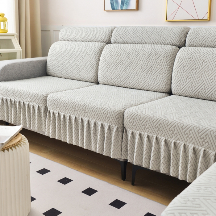 91家纺网 家纺一手货源 找家纺 千彤沙发垫 2023新款裙边-韵律系列沙发套罩-沙发笠 银灰