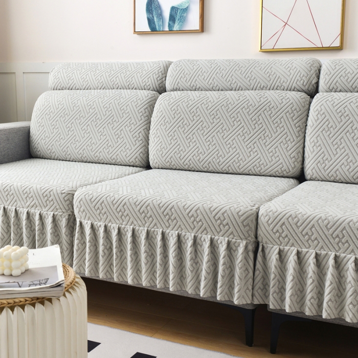 91家纺网 家纺一手货源 找家纺 千彤沙发垫 2023新款裙边-韵律系列沙发套罩-沙发笠 银灰