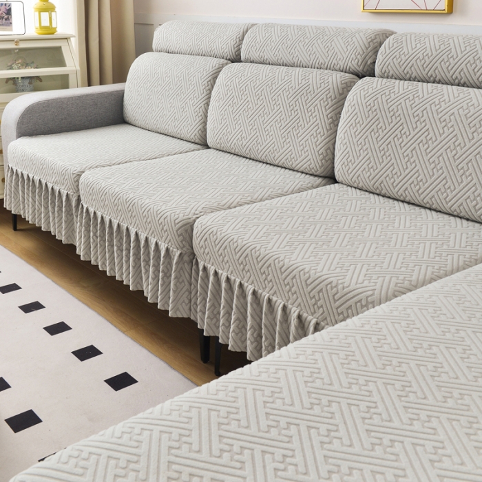 91家纺网 家纺一手货源 找家纺 千彤沙发垫 2023新款裙边-韵律系列沙发套罩-沙发笠 银灰