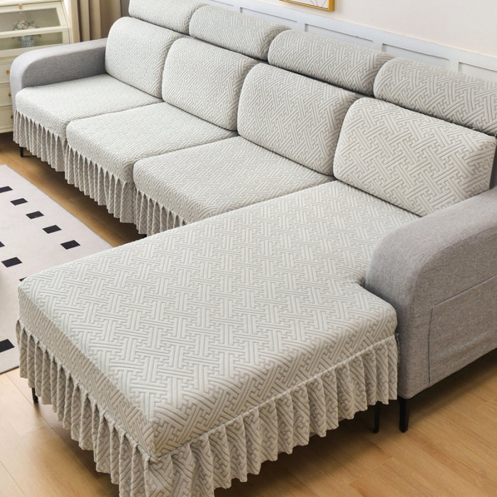 91家纺网 家纺一手货源 找家纺 千彤沙发垫 2023新款裙边-韵律系列沙发套罩-沙发笠 银灰