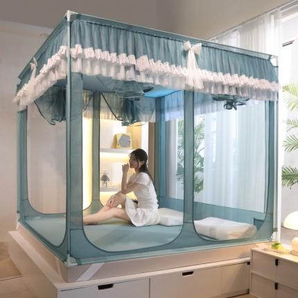 91家纺网 家纺一手货源 找家纺 （总）迪凡保罗 2025新款2314五开门自连接烤漆外穿杆坐床蚊帐