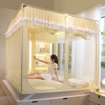 91家纺网 家纺一手货源 找家纺 （总）迪凡保罗 2025新款2314五开门自连接烤漆外穿杆坐床蚊帐