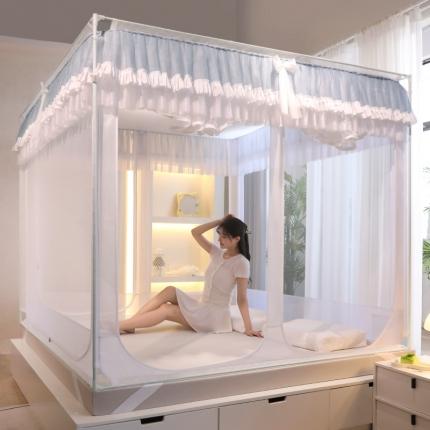 91家纺网 家纺一手货源 找家纺 迪凡保罗 2023新款2314五开门自连接烤漆外穿杆坐床蚊帐 欧白色