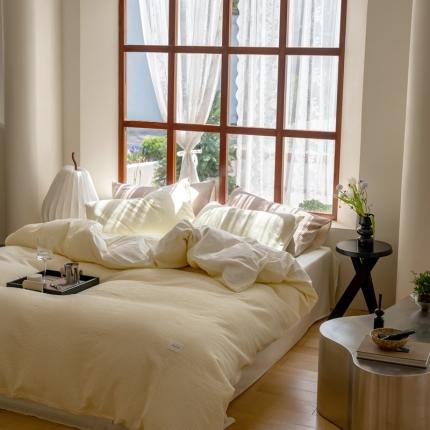 91家纺网 家纺一手货源 找家纺 时光里 2023新款60支全棉华夫格四件套 奶昔黄配嫩黄