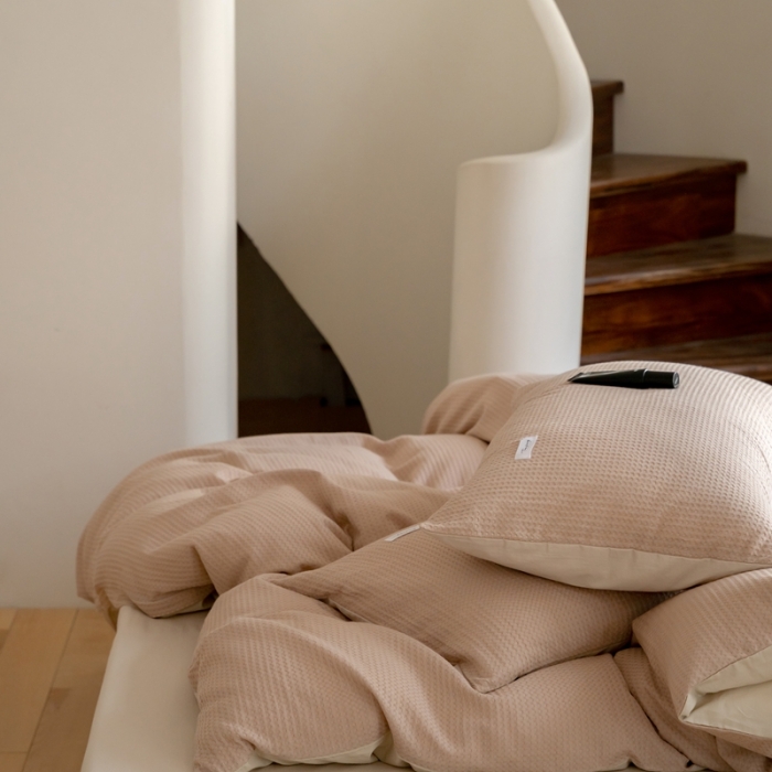 91家纺网 家纺一手货源 找家纺 时光里 2023新款60支全棉华夫格单品被套 卡其