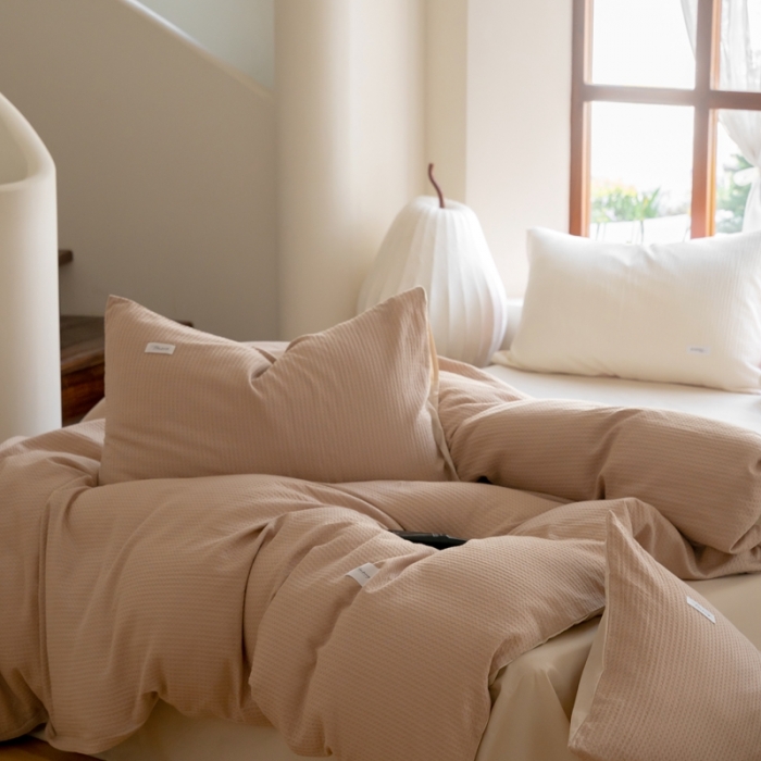 91家纺网 家纺一手货源 找家纺 时光里 2023新款60支全棉华夫格单品被套 卡其