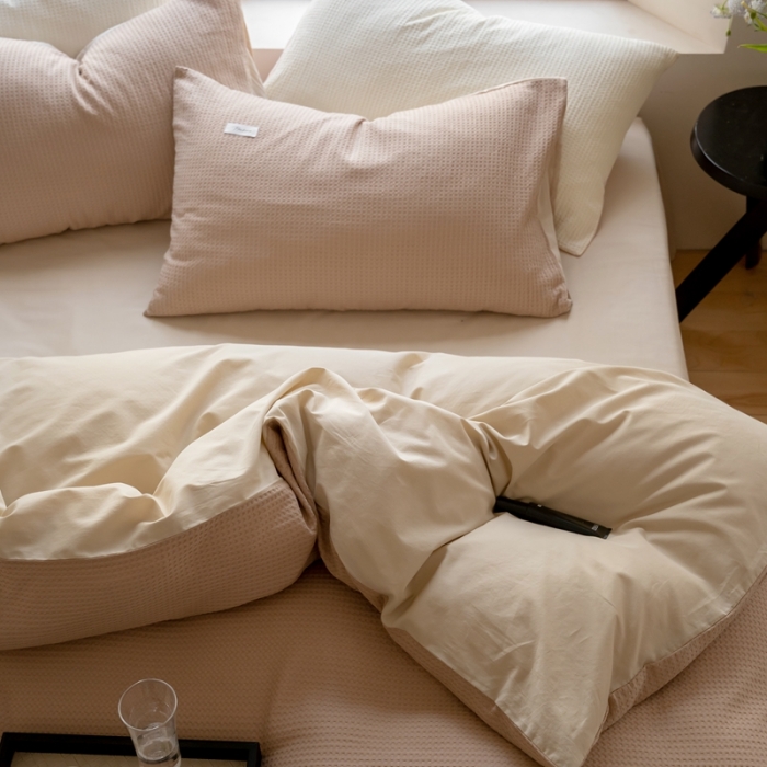 91家纺网 家纺一手货源 找家纺 时光里 2023新款60支全棉华夫格单品被套 卡其