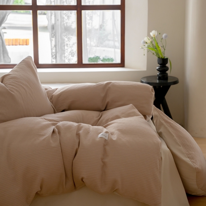 91家纺网 家纺一手货源 找家纺 时光里 2023新款60支全棉华夫格单品被套 卡其