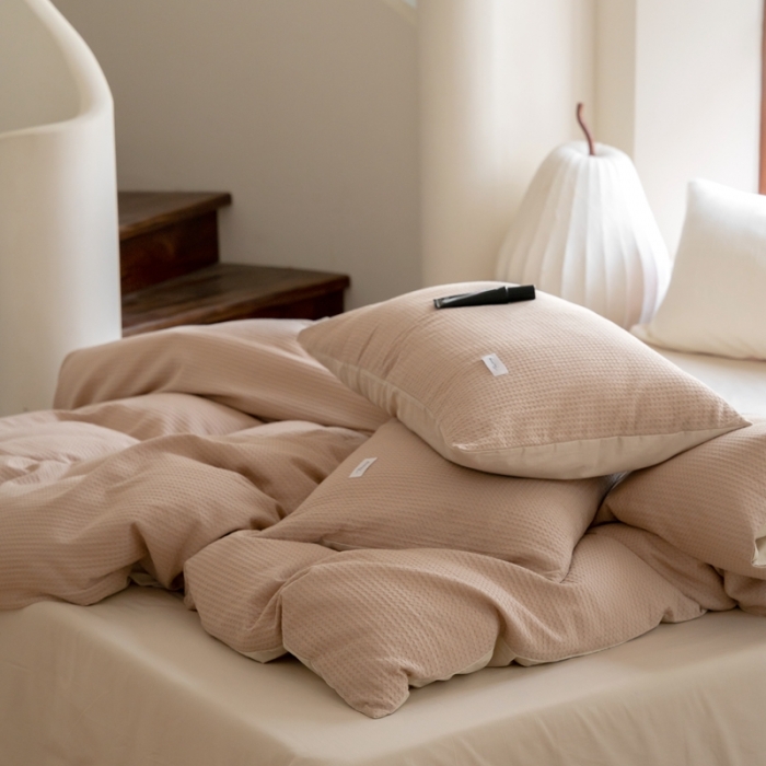 91家纺网 家纺一手货源 找家纺 时光里 2023新款60支全棉华夫格单品被套 卡其