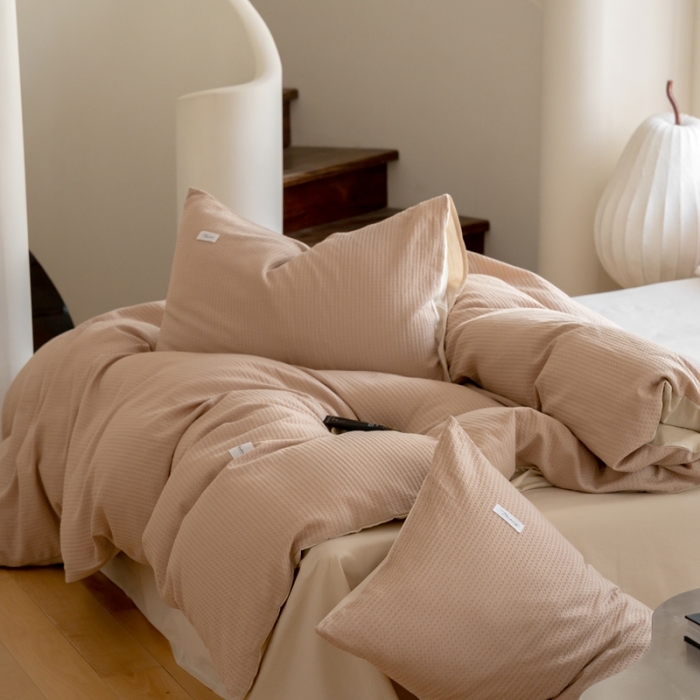 91家纺网 家纺一手货源 找家纺 时光里 2023新款60支全棉华夫格单品被套 卡其