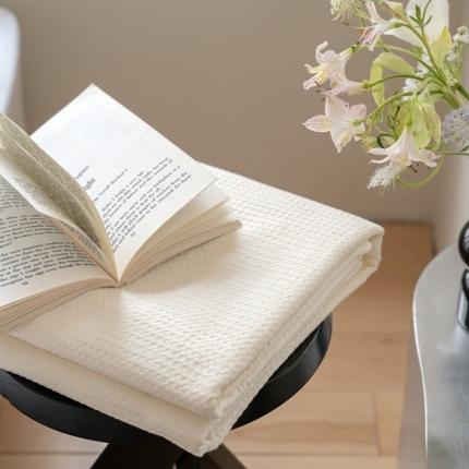 91家纺网 家纺一手货源 找家纺 时光里 2023新款60支全棉华夫格单品床单 奶油白