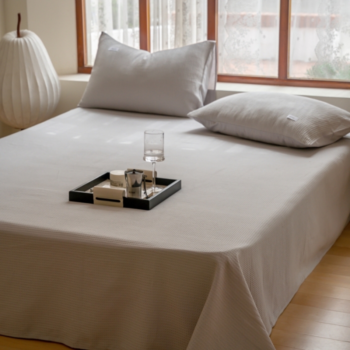 91家纺网 家纺一手货源 找家纺 时光里 2023新款60支全棉华夫格单品床单 浅灰