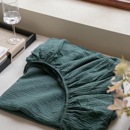 91家纺网 家纺一手货源 找家纺 时光里 2023新款60支全棉华夫格单品床笠 黛绿