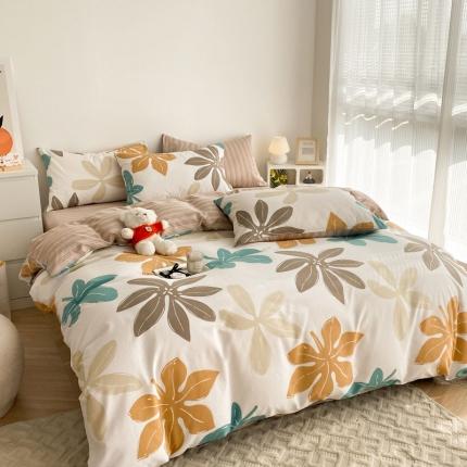 91家纺网 家纺一手货源 找家纺 黑马家居2023新款全棉印花喷气12868套件-四件套  六叶草