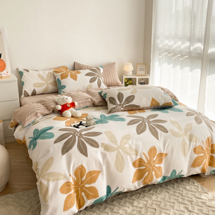 91家纺网 家纺一手货源 找家纺 黑马家居2023新款全棉印花喷气12868套件-四件套  六叶草