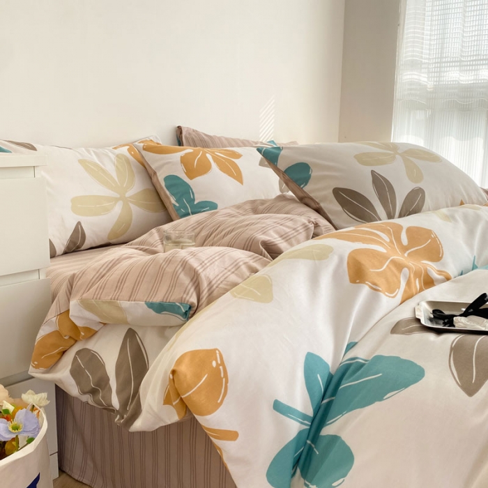 91家纺网 家纺一手货源 找家纺 黑马家居2023新款全棉印花喷气12868套件-四件套  六叶草